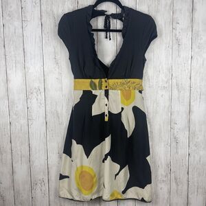 Free People Black and Yellow Floral Mini Dress
